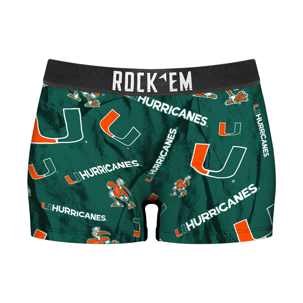 Rock 'Em Socks Women's Boy Shorts - Miami Hurricanes - Logo All-Over — main product shot