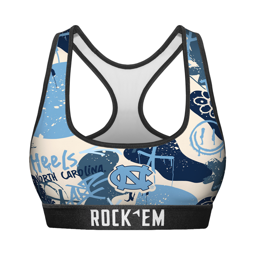 Rock 'Em Socks Women's Sports Bra - North Carolina Tar Heels - Graffiti — main product shot