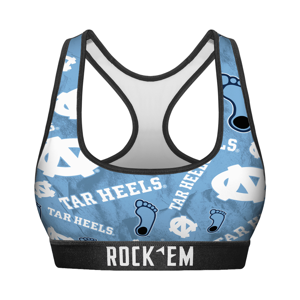 Rock 'Em Socks Women's Sports Bra - North Carolina Tar Heels - Logo All-Over — main product shot