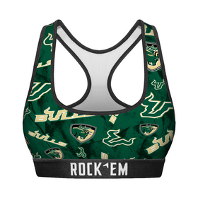 Rock 'Em Socks Women's Sports Bra - USF Bulls - Logo All-Over