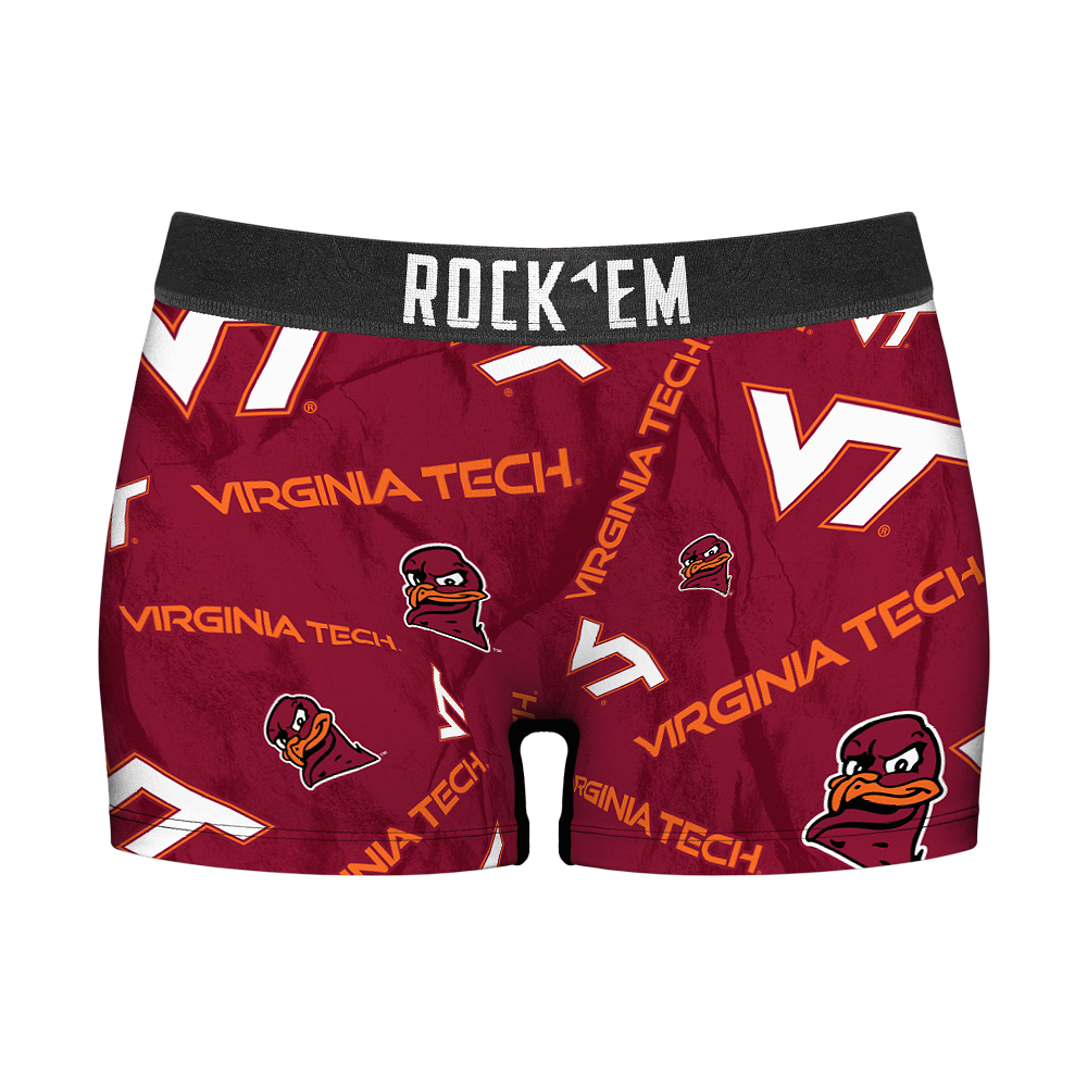 Rock 'Em Socks Women's Boy Shorts - Virginia Tech Hokies - Logo All-Over — main product shot