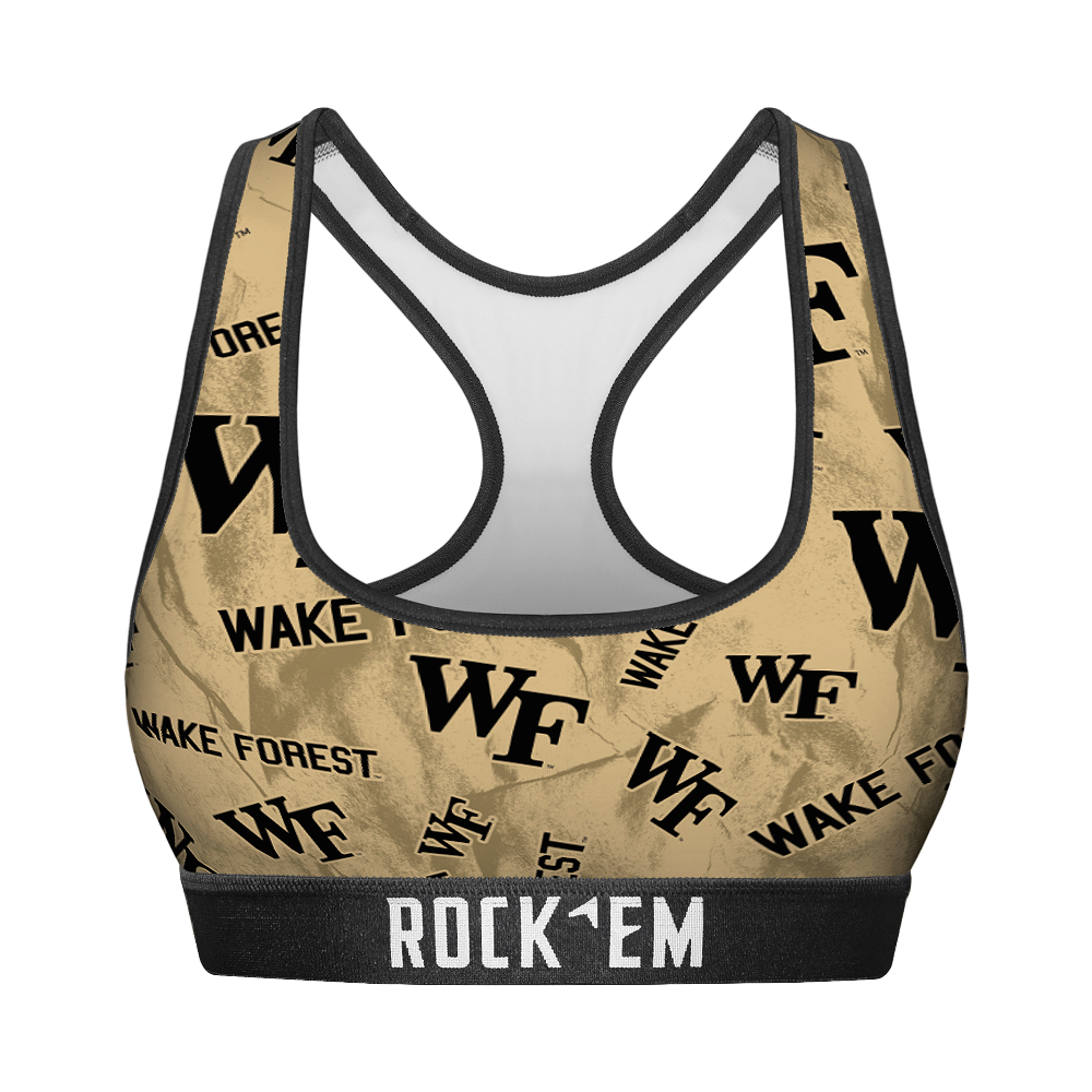 Rock 'Em Socks Women's Sports Bra - Wake Forest Demon Deacons - Logo All-Over — main product shot