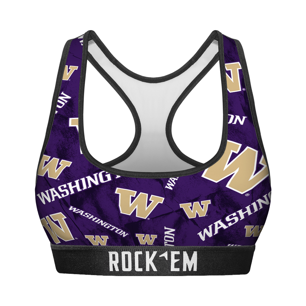 Rock 'Em Socks Women's Sports Bra - Washington Huskies - Logo All-Over — main product shot