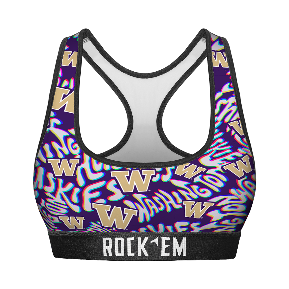 Rock 'Em Socks Women's Sports Bra - Washington Huskies - Twisted Wordmark — main product shot