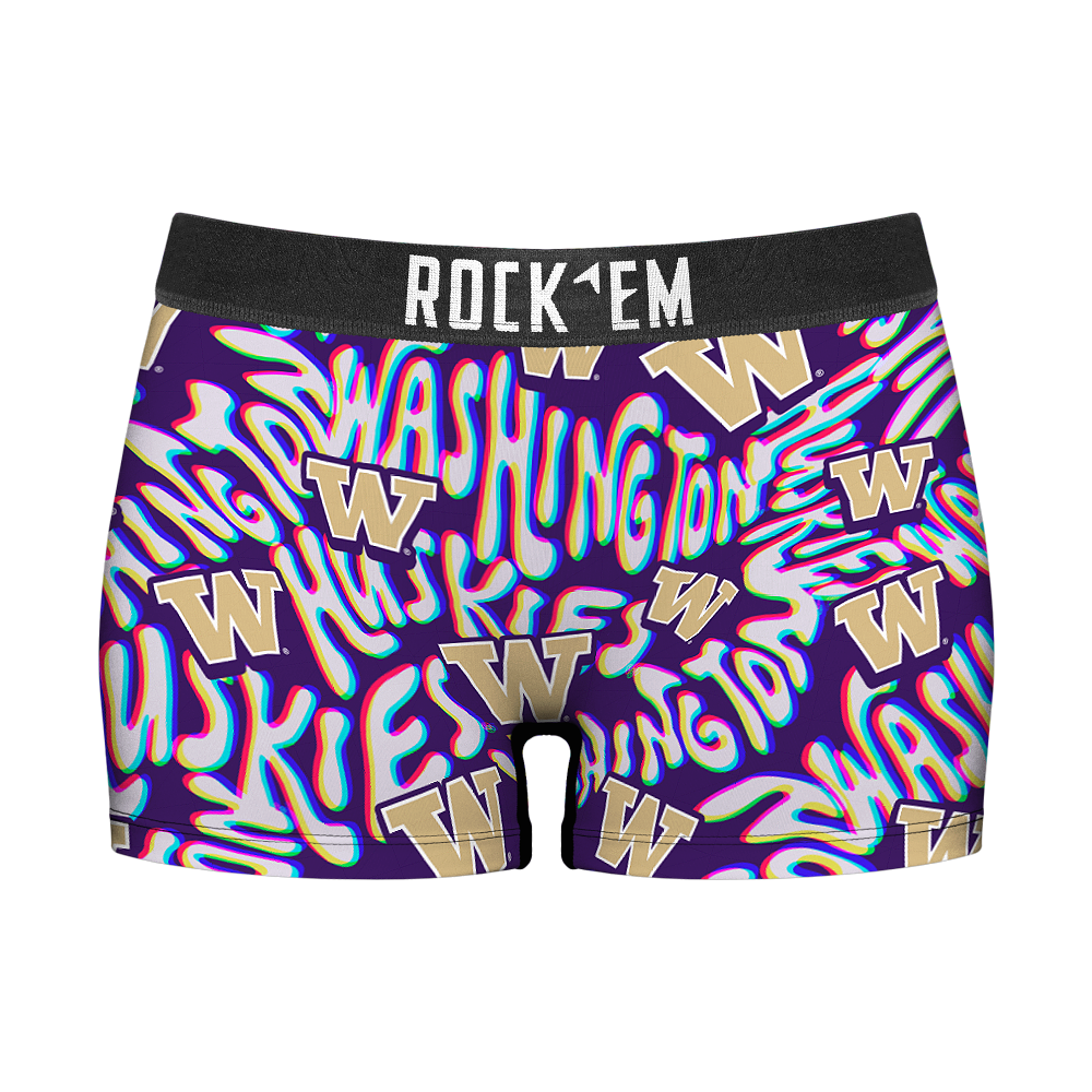 Rock 'Em Socks Women's Boy Shorts - Washington Huskies - Twisted Wordmark — main product shot
