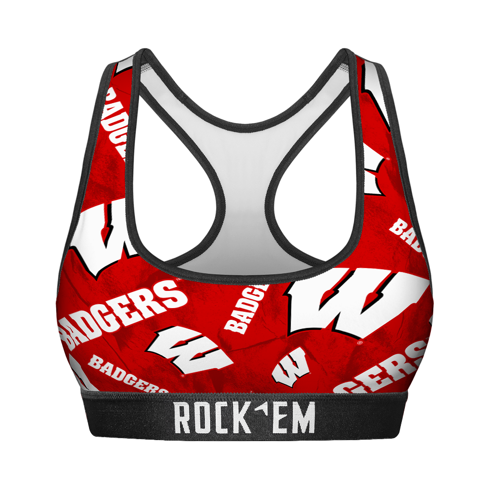 Rock 'Em Socks Women's Sports Bra - Wisconsin Badgers - Logo All-Over — main product shot