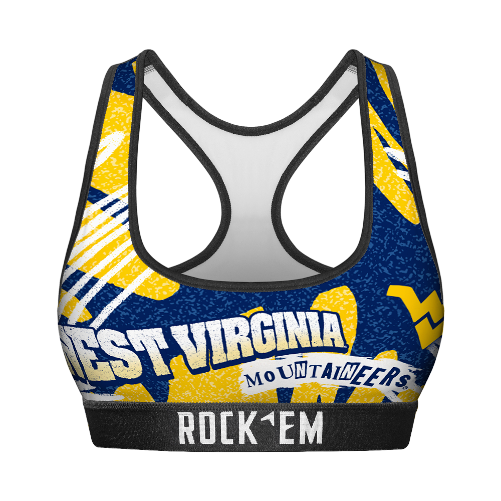 Rock 'Em Socks Women's Sports Bra - West Virginia Mountaineers - Team Blast — main product shot