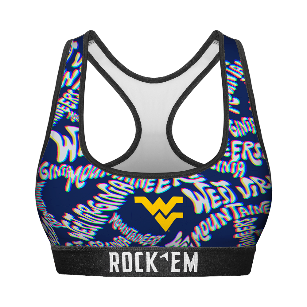Rock 'Em Socks Women's Sports Bra - West Virginia Mountaineers - Twisted Wordmark — main product shot
