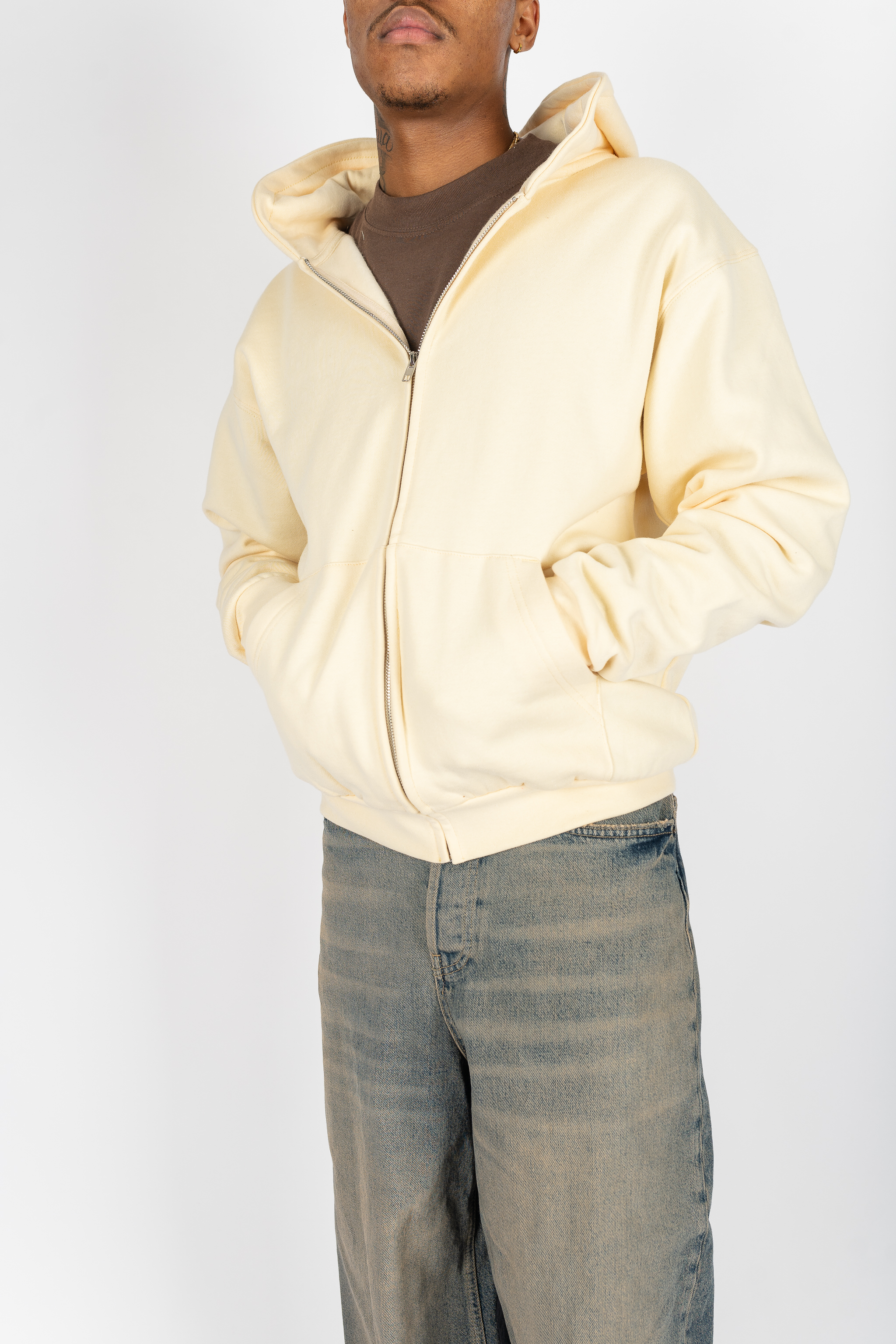 Superline Heavyweight Boyfriend Zip Up — product on model