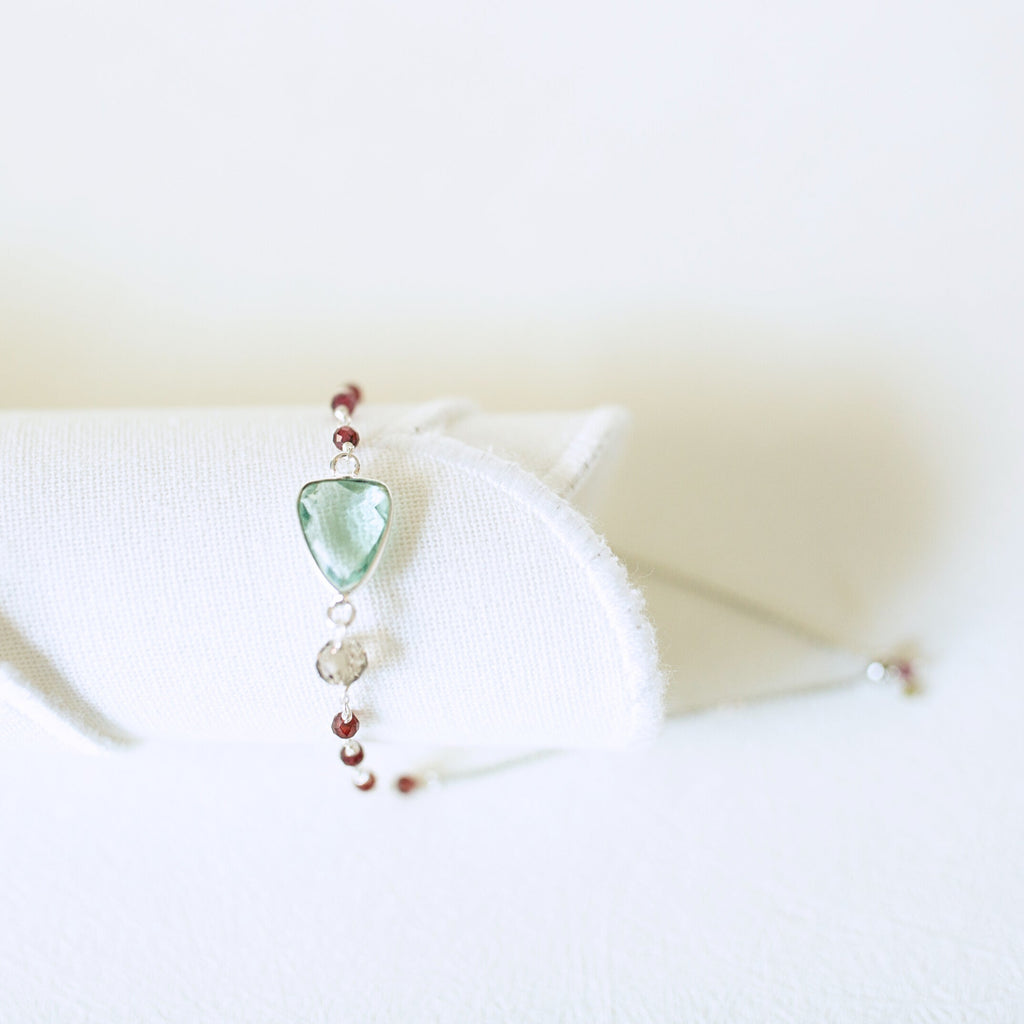 PARKEN JEWELRY Green Amethyst Gold Isla Bracelet — PARKEN JEWELRY branding close-up