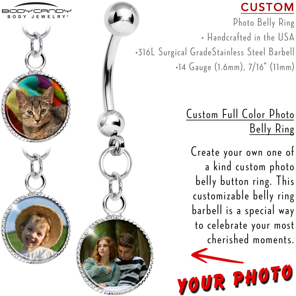 BodyCandy Custom Dangle Full Color Photo Belly Ring — detail close-up