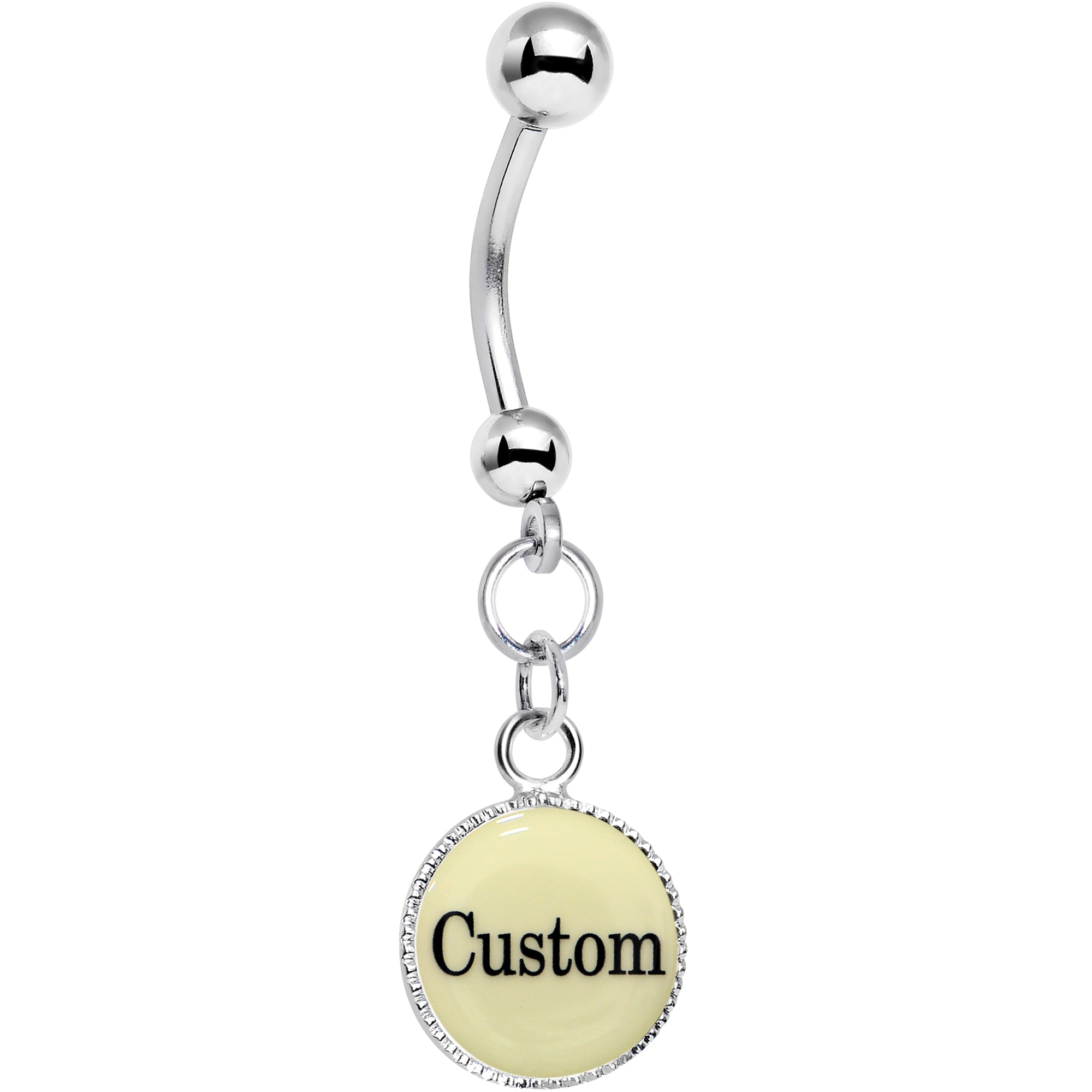 BodyCandy Custom Glow in the Dark Personalized Name Dangle Belly Ring — side view