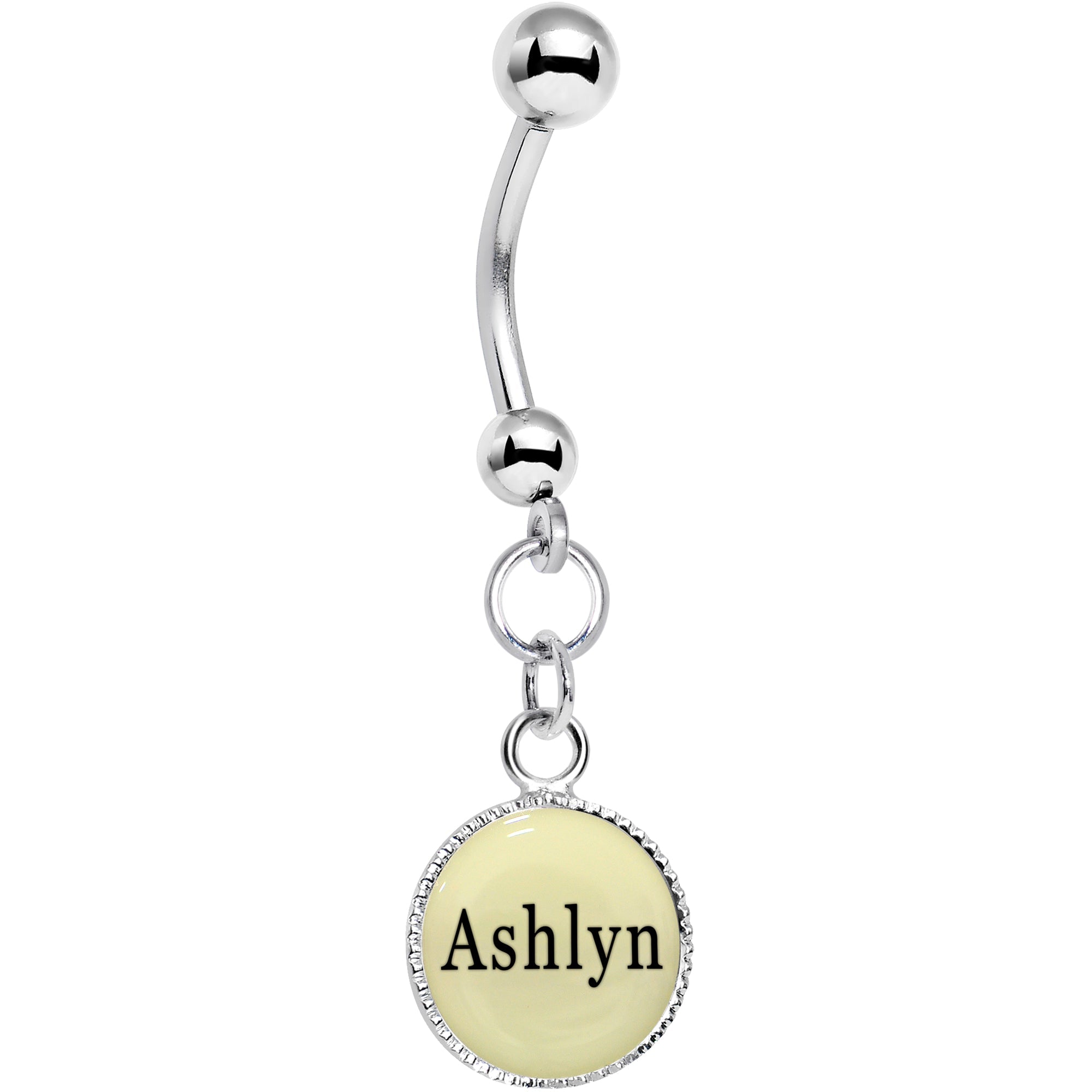 BodyCandy Custom Glow in the Dark Personalized Name Dangle Belly Ring — alternative angle