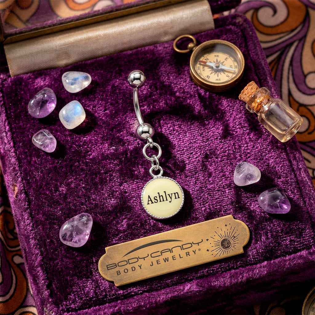 BodyCandy Custom Glow in the Dark Personalized Name Dangle Belly Ring — back view