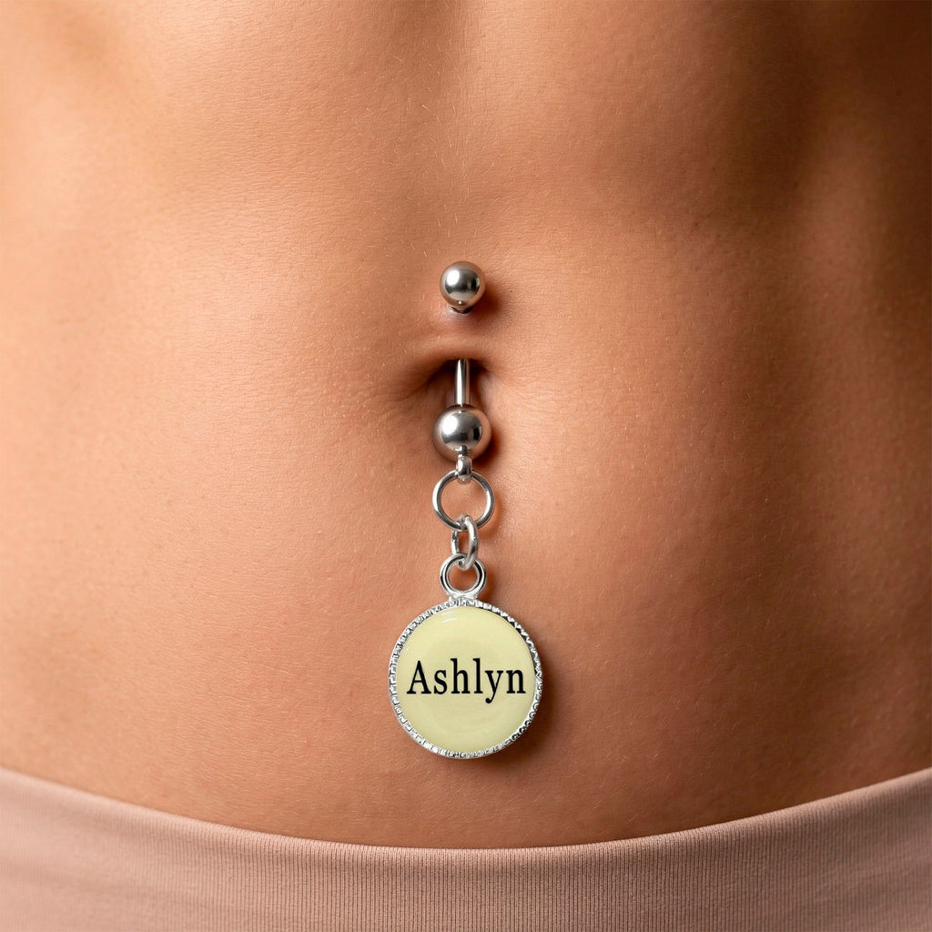 BodyCandy Custom Glow in the Dark Personalized Name Dangle Belly Ring — size reference