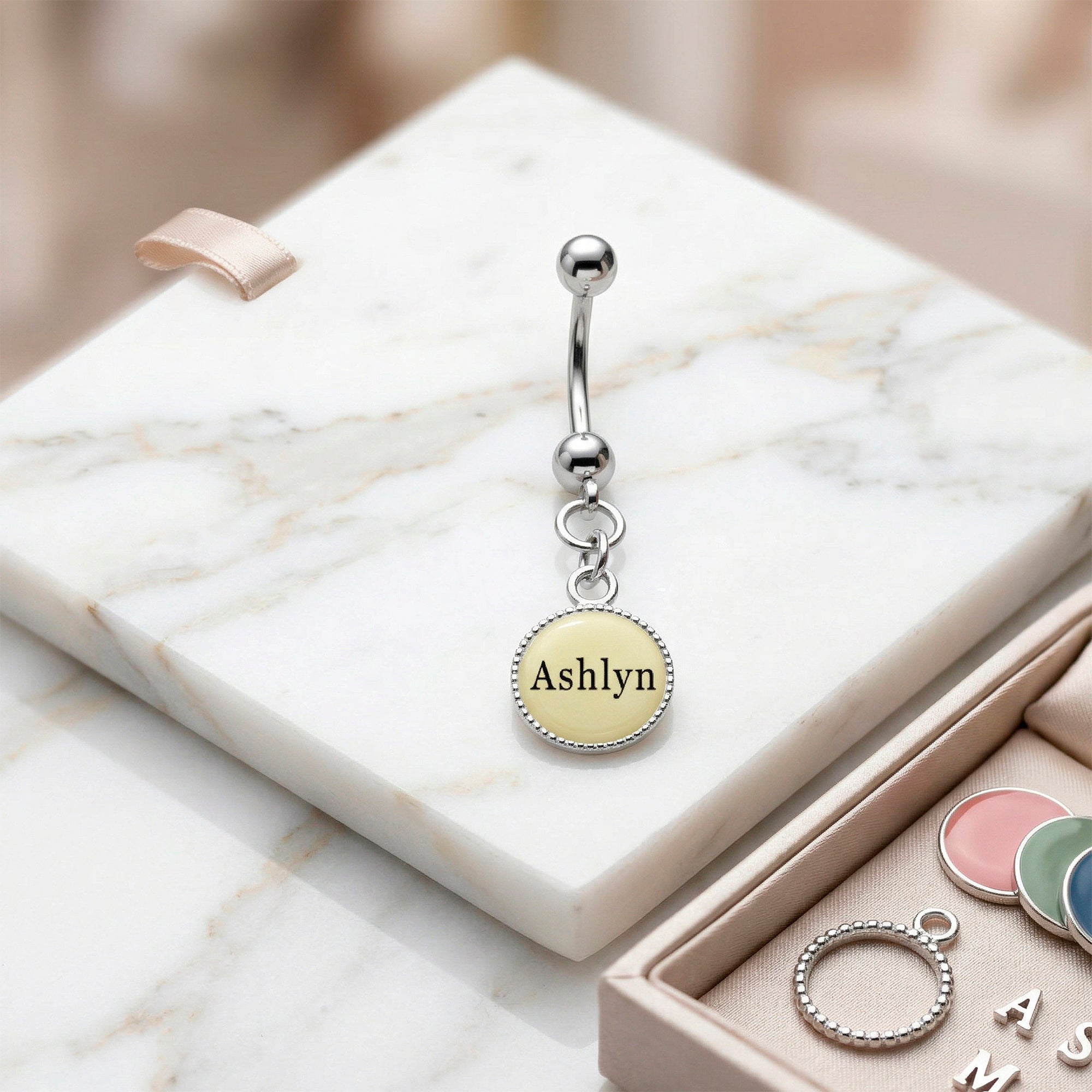 BodyCandy Custom Glow in the Dark Personalized Name Dangle Belly Ring — color detail