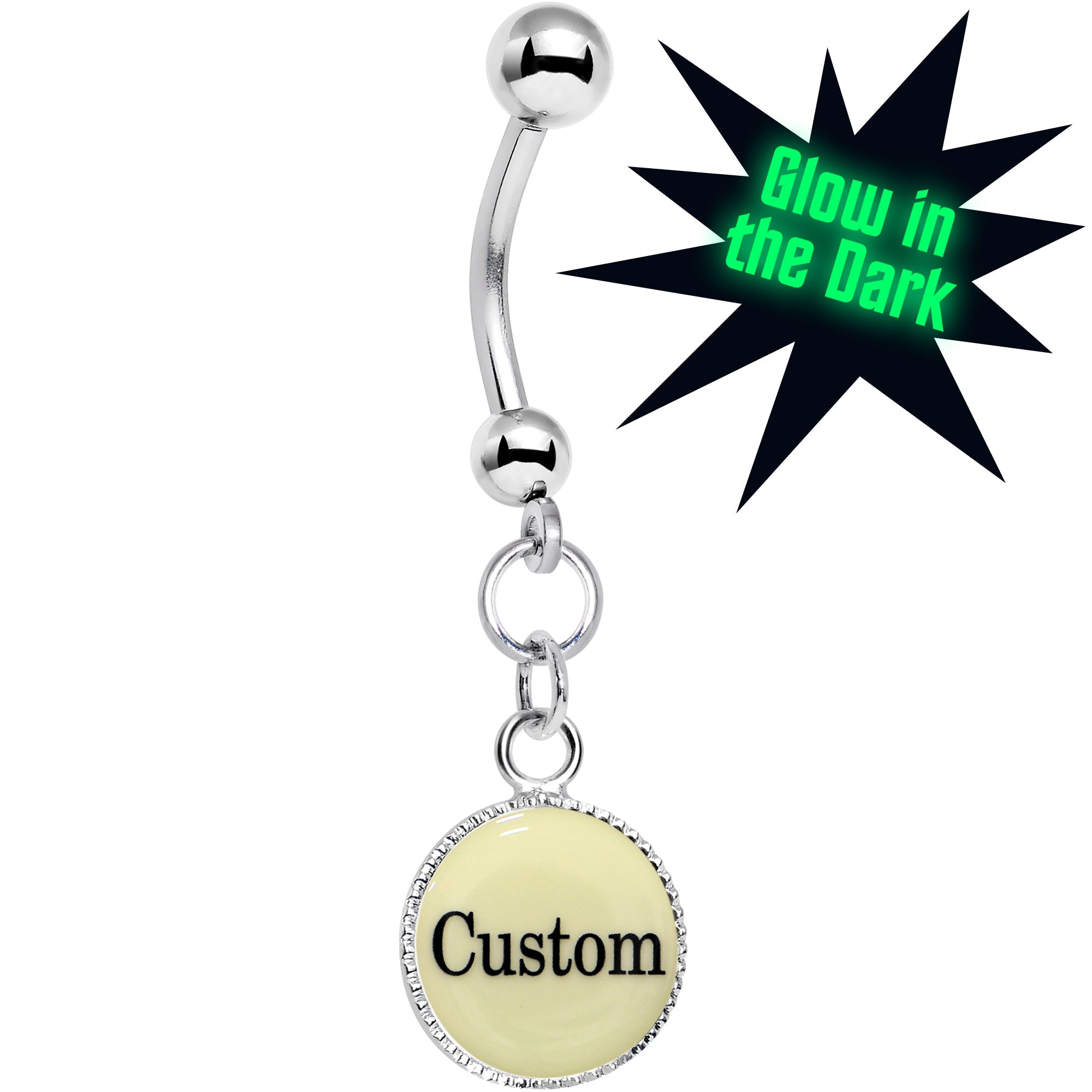 BodyCandy Custom Glow in the Dark Personalized Name Dangle Belly Ring — main product shot
