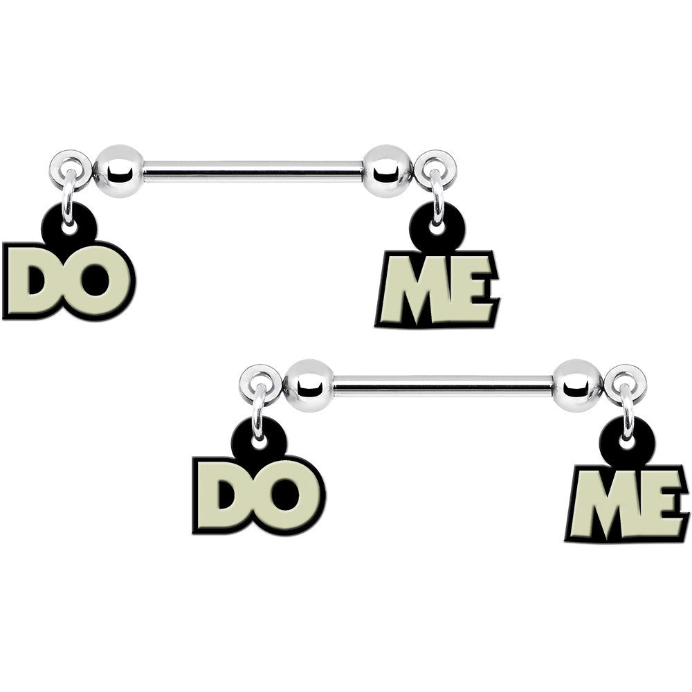 BodyCandy 14G 5/8 Glow in the Dark Do Me Nipple Ring Set — detail close-up