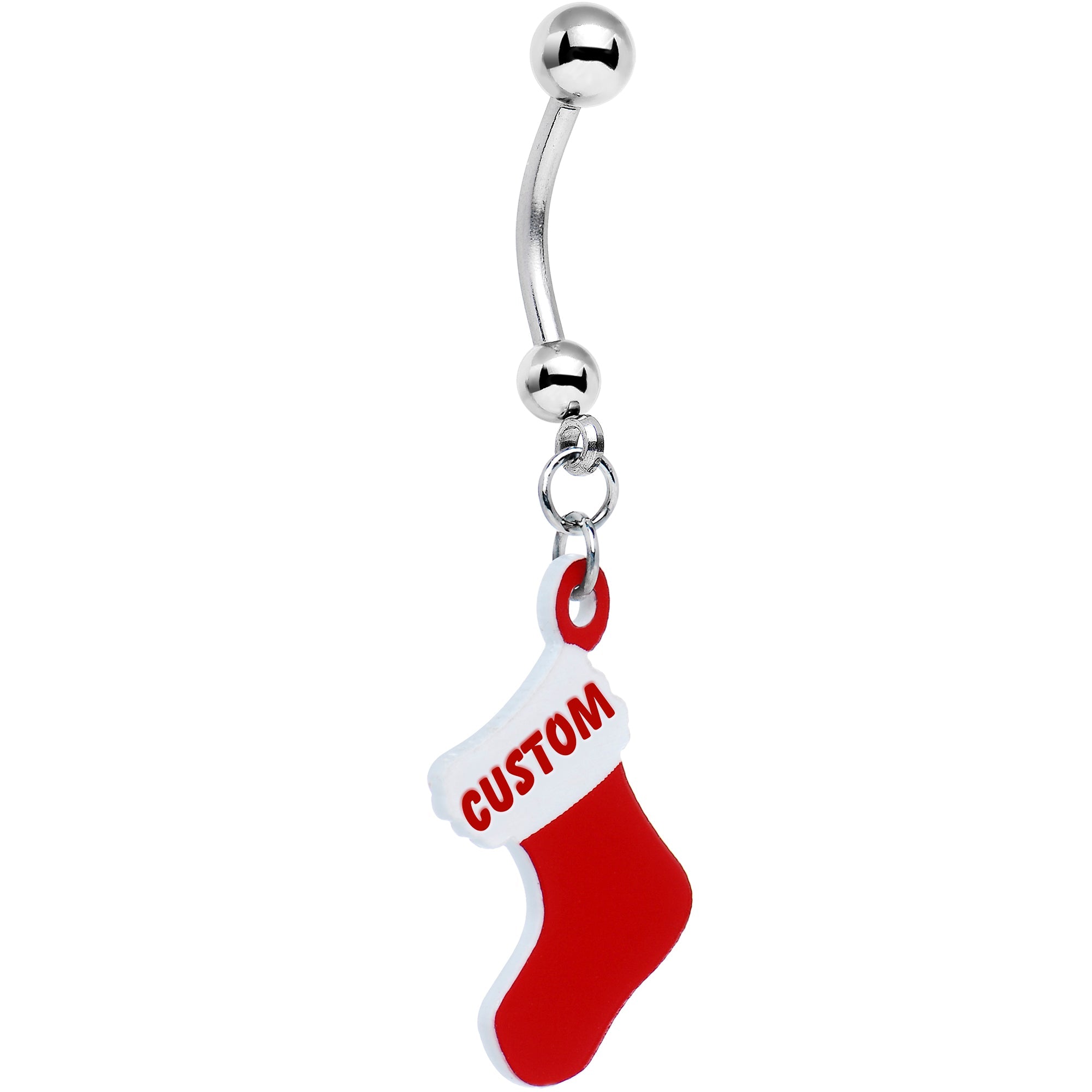 BodyCandy Custom Red White Christmas Stocking Personalized Dangle Belly Ring — main product shot
