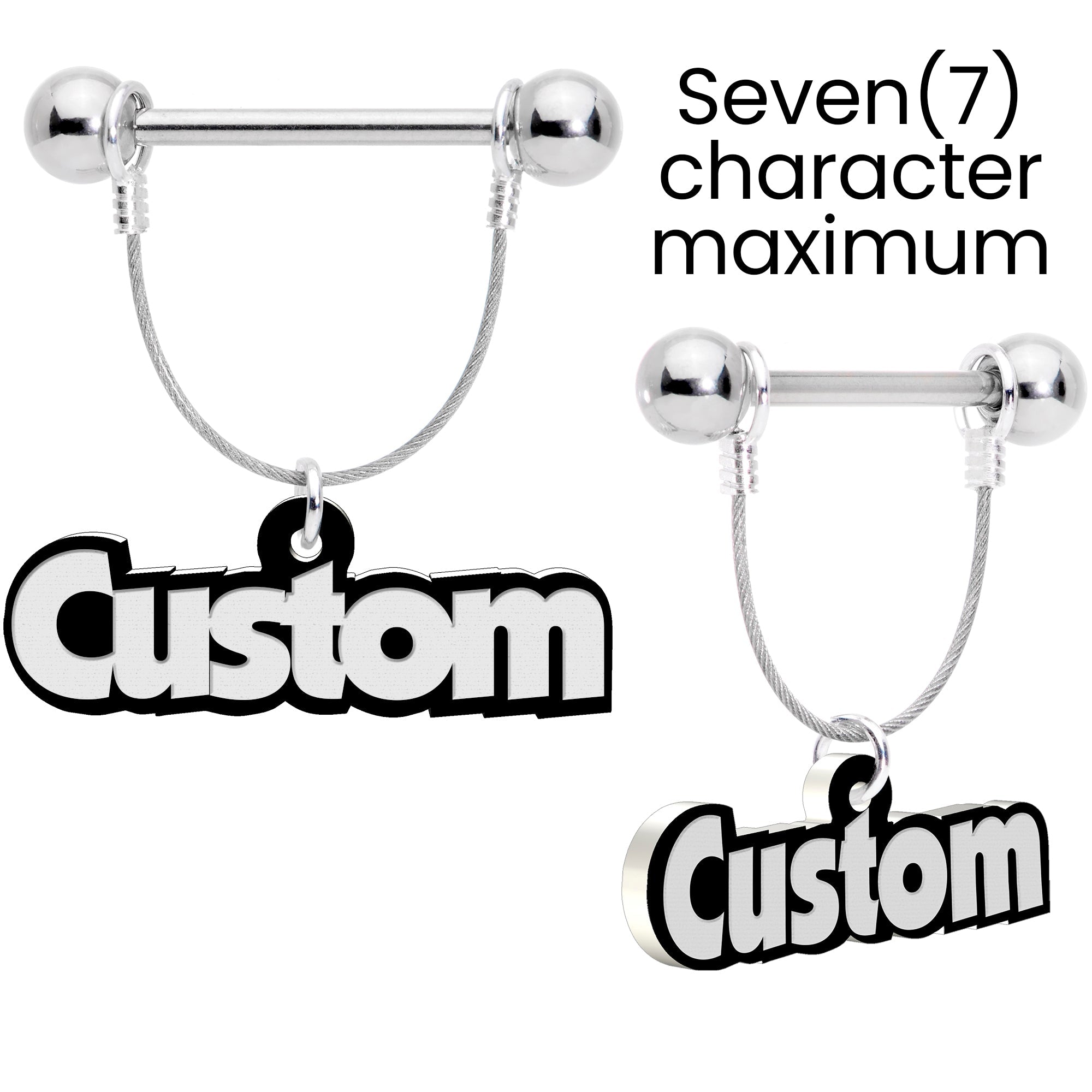 BodyCandy Custom Glow in the Dark Personalized Name Dangle Nipple Ring Set — side view