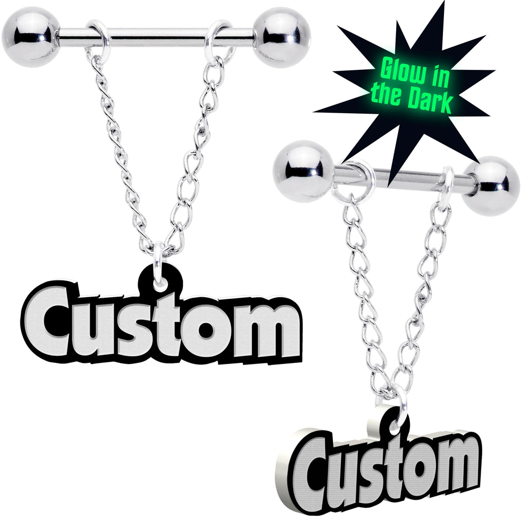 BodyCandy Custom Glow in the Dark Chain Personalized Name Dangle Nipple Ring Set — main product shot