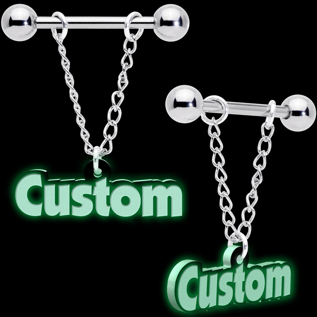 BodyCandy Custom Glow in the Dark Chain Personalized Name Dangle Nipple Ring Set — lifestyle context