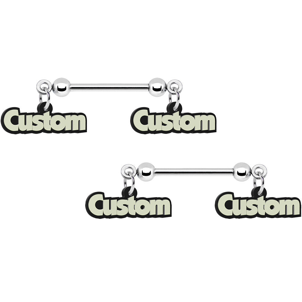 BodyCandy Custom Glow in the Dark Double Personalized Name Dangle Nipple Ring Set — lifestyle context