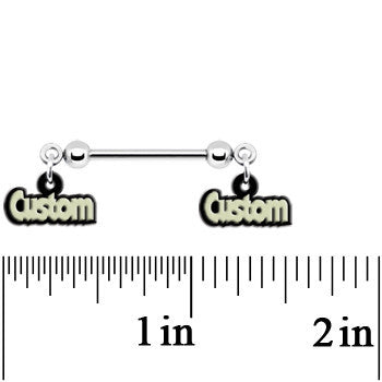 BodyCandy Custom Glow in the Dark Double Personalized Name Dangle Nipple Ring Set — side view