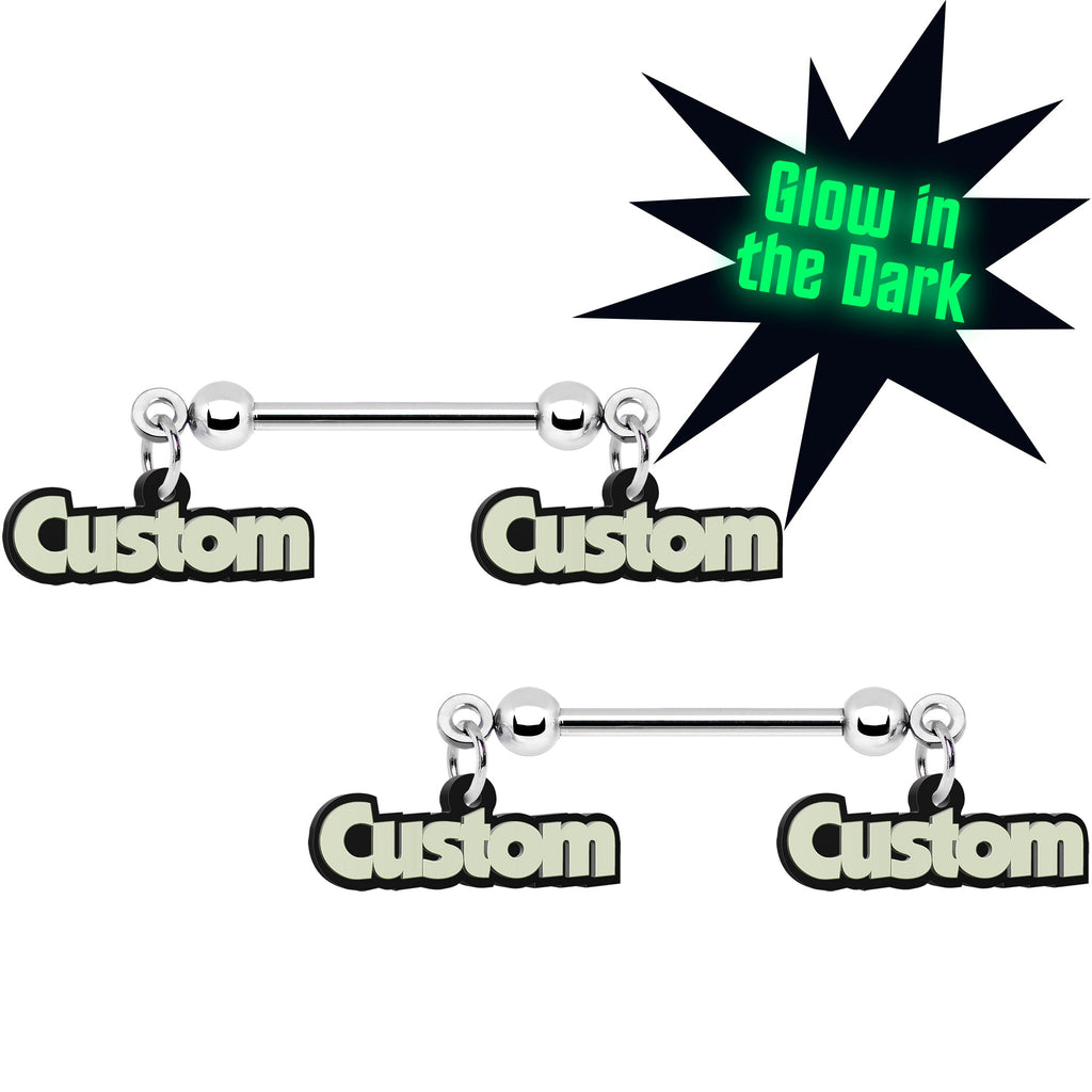 BodyCandy Custom Glow in the Dark Double Personalized Name Dangle Nipple Ring Set — main product shot