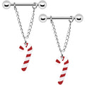 BodyCandy 14G Christmas Candy Cane Chain Dangle Nipple Ring Set — main product shot