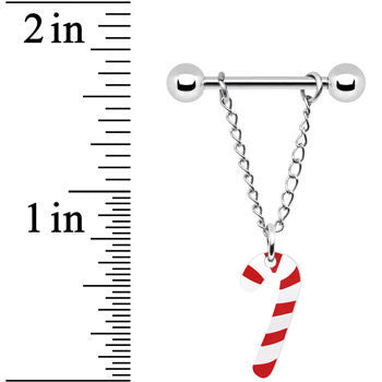 BodyCandy 14G Christmas Candy Cane Chain Dangle Nipple Ring Set — lifestyle context