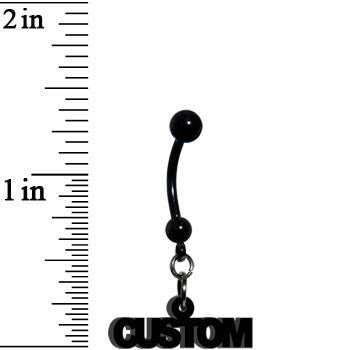 BodyCandy Custom Black Anodized Acrylic Personalized Name Dangle Belly Ring — detail close-up