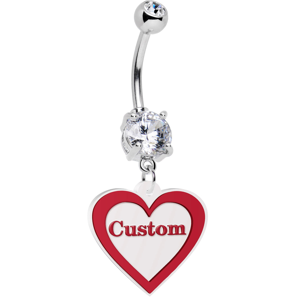 BodyCandy Custom Double Gem Red White Valentines Day Heart Personalized Dangle Belly Ring — main product shot