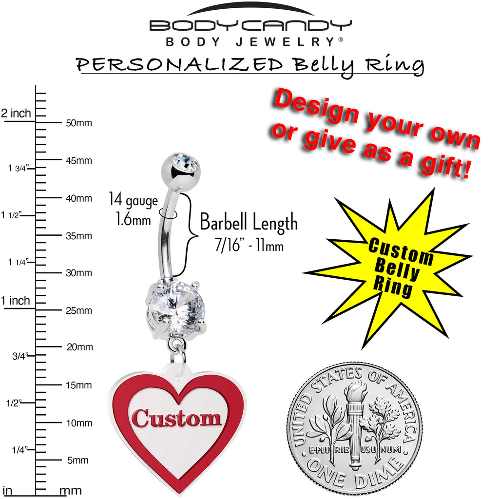 BodyCandy Custom Double Gem Red White Valentines Day Heart Personalized Dangle Belly Ring — lifestyle context