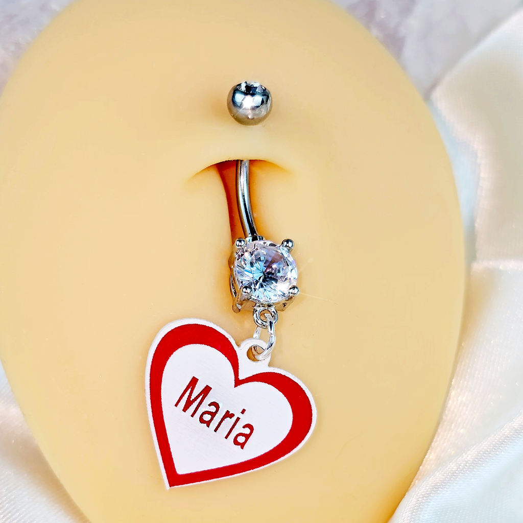 BodyCandy Custom Double Gem Red White Valentines Day Heart Personalized Dangle Belly Ring — side view