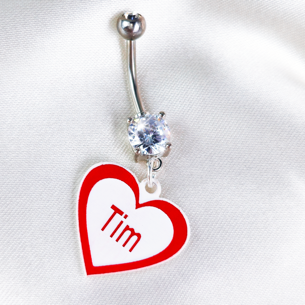 BodyCandy Custom Double Gem Red White Valentines Day Heart Personalized Dangle Belly Ring — back view