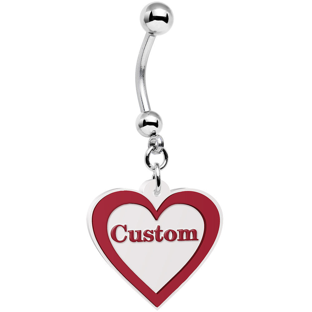 BodyCandy Custom Red White Valentines Day Heart Personalized Dangle Belly Ring — in-use photo