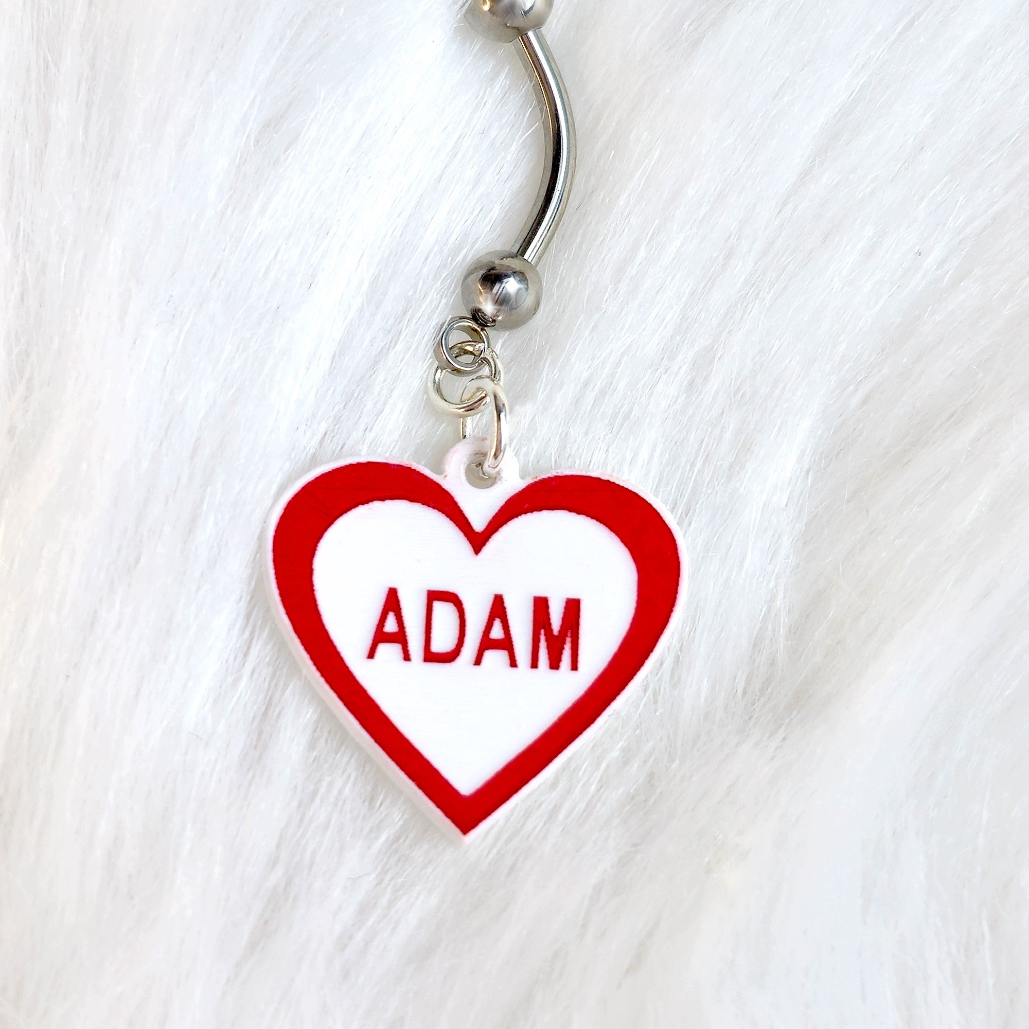 BodyCandy Custom Red White Valentines Day Heart Personalized Dangle Belly Ring — size reference