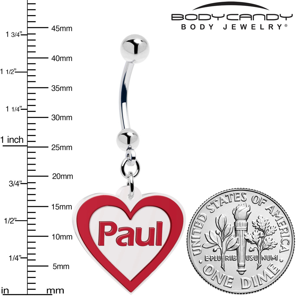 BodyCandy Custom Red White Valentines Day Heart Personalized Dangle Belly Ring — alternative angle