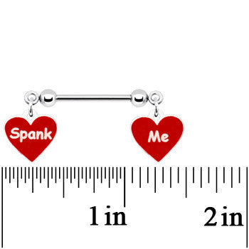 BodyCandy 14G 5/8 Red Spank Me Valentines Day Heart Nipple Ring Set — detail close-up