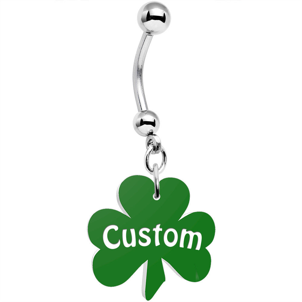 BodyCandy Custom Green Shamrock Saint Patricks Day Dangle Belly Ring — main product shot