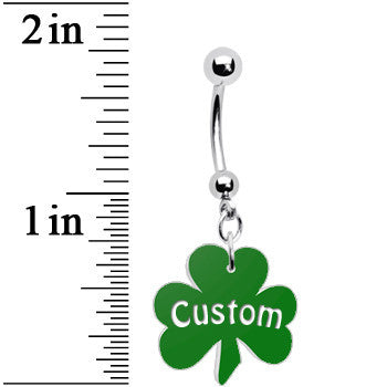 BodyCandy Custom Green Shamrock Saint Patricks Day Dangle Belly Ring — detail close-up