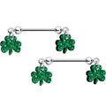 BodyCandy 14G 5/8 Green Glitter St Patricks Day Shamrock Nipple Ring Set — main product shot