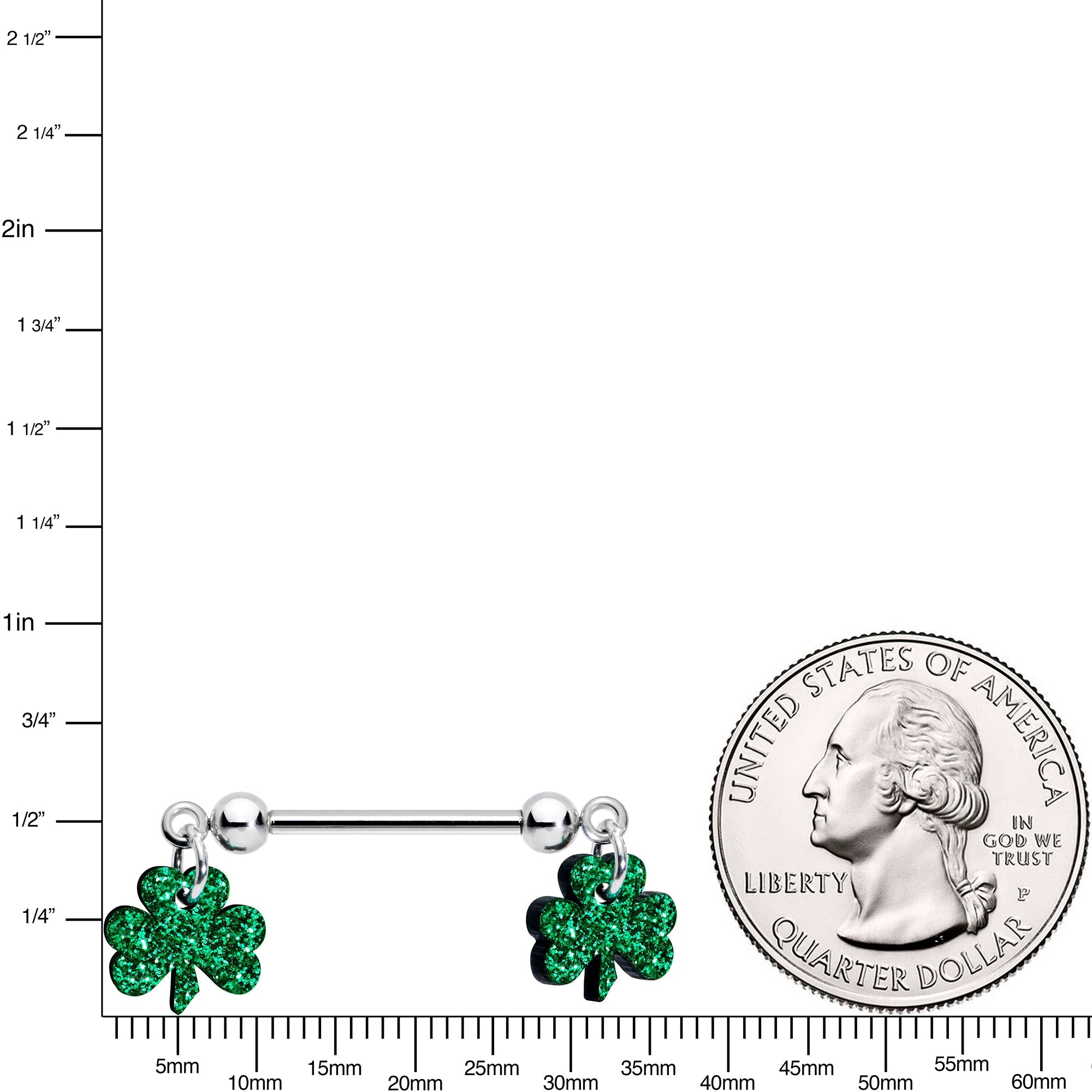 BodyCandy 14G 5/8 Green Glitter St Patricks Day Shamrock Nipple Ring Set — lifestyle context