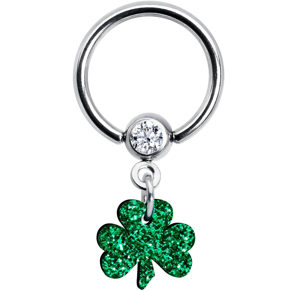 BodyCandy Green Glitter Shamrock Captive Ring — main product shot