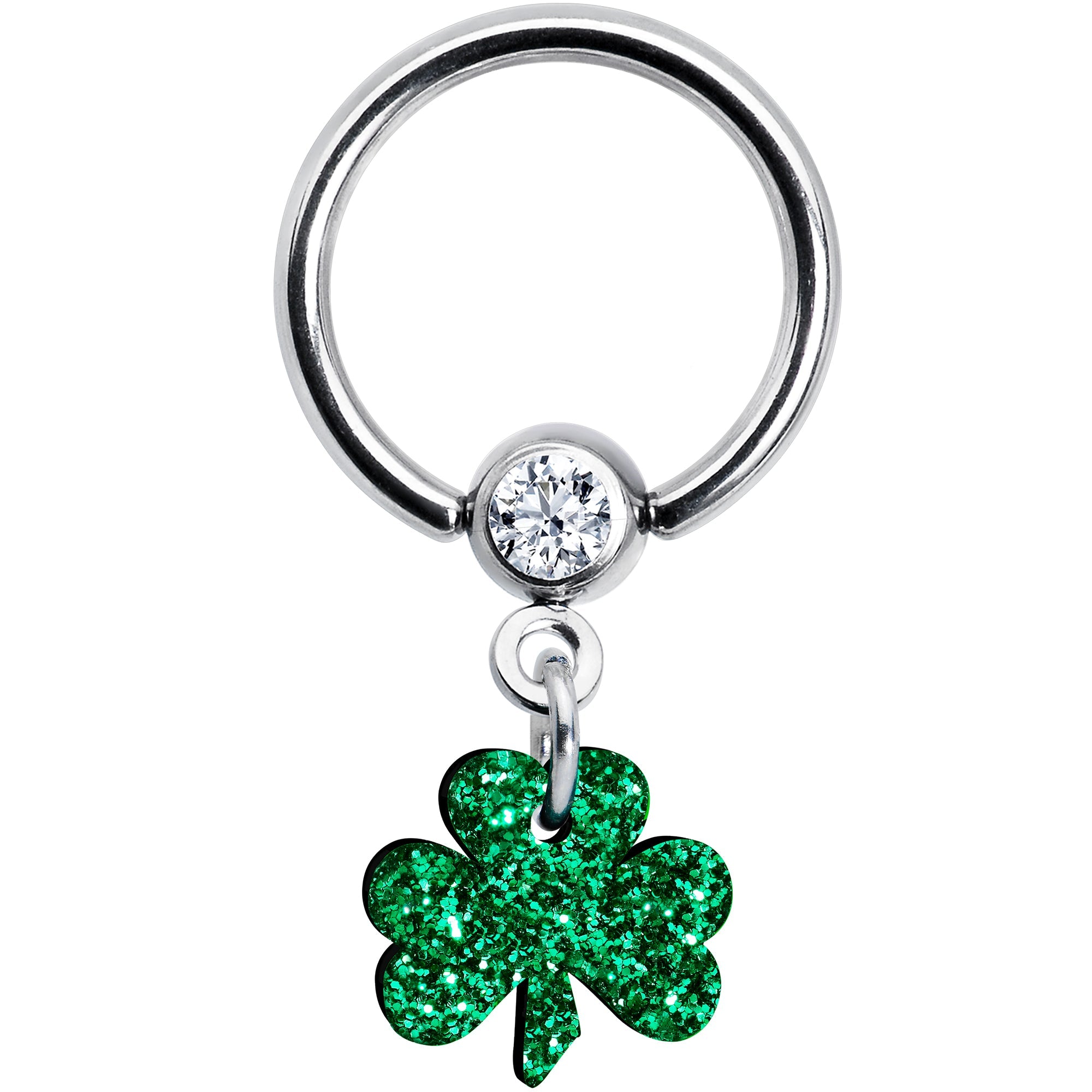 BodyCandy Green Glitter Shamrock Captive Ring — main product shot