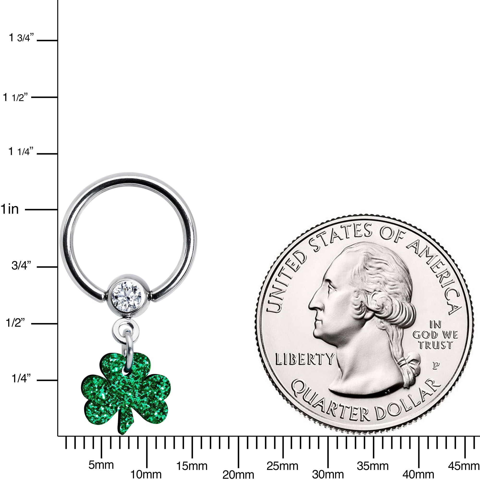 BodyCandy Green Glitter Shamrock Captive Ring — lifestyle context
