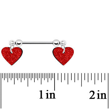 BodyCandy 14G 5/8 Red Glitter Valentines Day Heart Nipple Ring Set — detail close-up