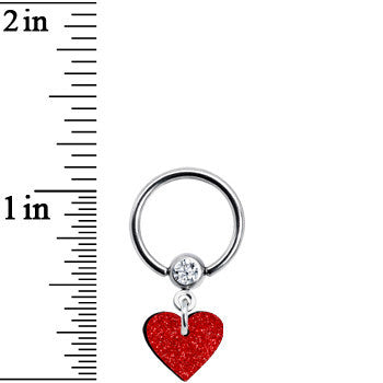 BodyCandy Red Glitter Heart Captive Ring — detail close-up