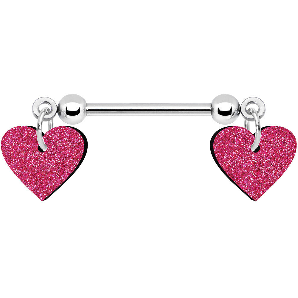 BodyCandy Pink Glitter Heart Nipple Ring Set — detail close-up
